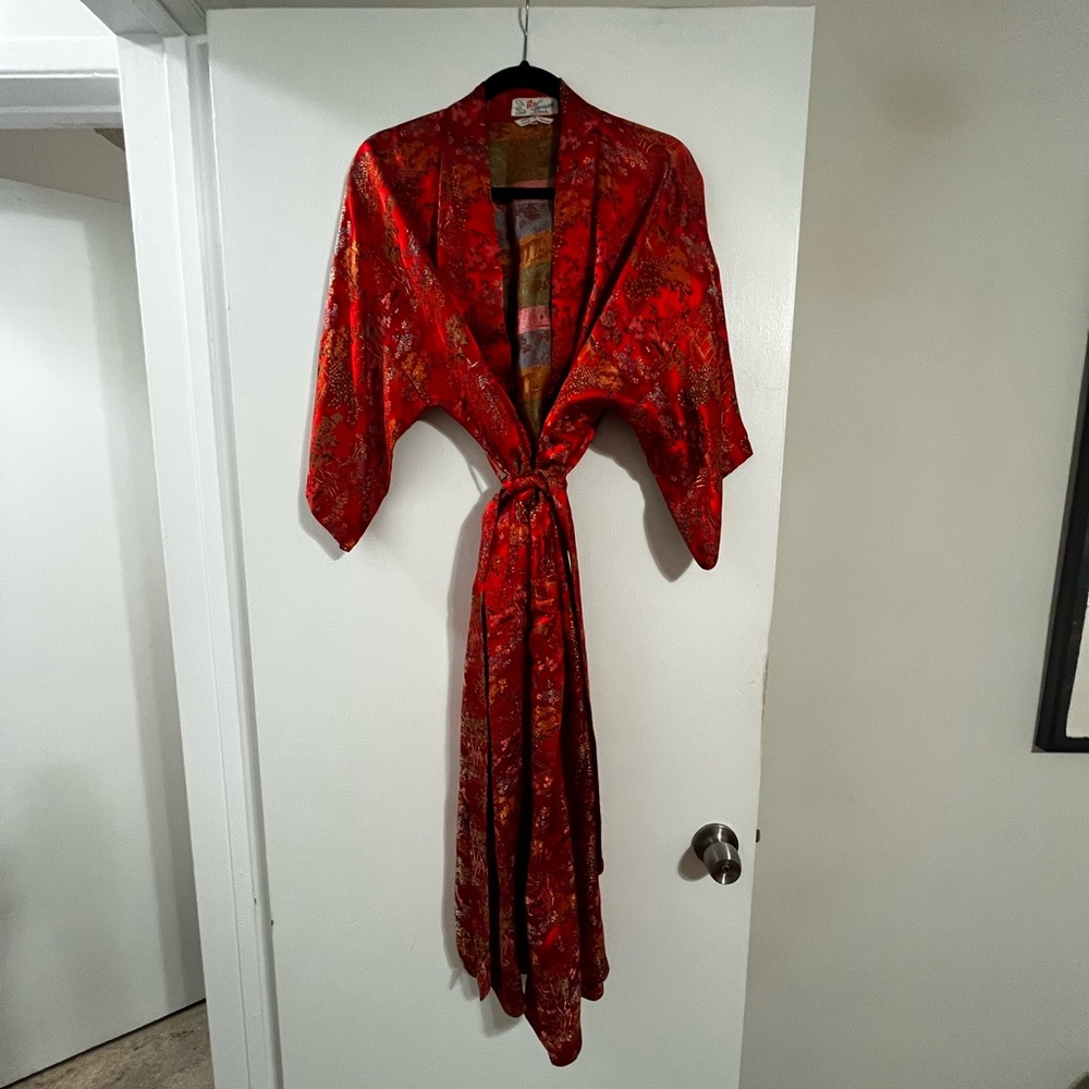 Vintage Solz Squirrel Satin Red Chinese Robe